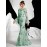 Elegant Mint Green Floral Evening Gown for Women - Long Sleeve, A-Line Mermaid Dress with Sheer Overlay, Perfect for Weddings and Formal Events, Formal Evening Gown