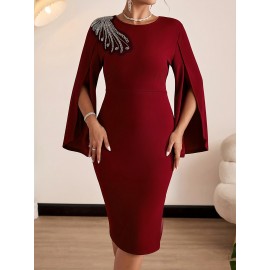 Women's Elegant Bodycon Party & Formal Dress - Burgundy/Red - Machine Washable Chic Evening Gown for Women - Formal Events & Everyday Outfits