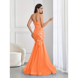 Stunning Sequined Mermaid Wedding Dress - Elegant Sleeveless Mesh Tube Gown for Party, Banquet, Engagement Ceremony, Wedding Occasion - Women's Formal Clothing for Special Events