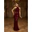 Elegant Red Halter Neck Bodycon Dress with Sequin Detail, Sleeveless Geometric Pattern for Weddings, Parties & Formal Events