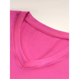 Women'S V-Neck T-Shirt with Left Chest & Sleeve Logo Print, Customizable Personal Design, Soft Breathable Stretch Fabric for Comfortable Movement - Perfect for, Casual Wear, Yoga, Dance & Sports Teams, Comfortable Fit, Durable Construction