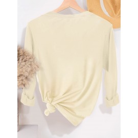 Christmas Autumn and Winter Outfits Pink Christmas Tree Letter Print Round Neck Casual Sporty Fresh Elegant Plus Size Women'S T-Shirt Autumn and Winter Long Sleeve Fashion Commute Vacation Daily Versatile Retro Style Top Multiple Colors Available 1XL-5XL