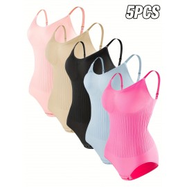 5pcs set of Women's tummy-tuck and butt-lifting shapewear in 5 colors, easy and comfortable, seamless, breathable, suitable for sports and leisure, enhancing body beauty