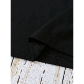 Plus Size - Women'S Oversized Calvin Graphic Print Long Sleeve T-Shirt - Casual Crew Neck, Golden Lettering on Black, Perfect for Spring & Fall, Comfortable Fit, Casual Wear Tee | Oversized Tshirt | Comfortable Fit