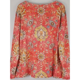 Plus Size, Plus Size Women's Casual Long Sleeve Pop Print T-Shirt