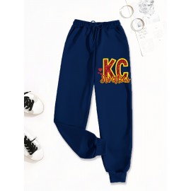 [Rugby Print Jogger Pants] Women's Casual Rugby Print Jogger Pants | Loose-Fit Drawstring Sports Trousers for Spring and Autumn | Machine Washable